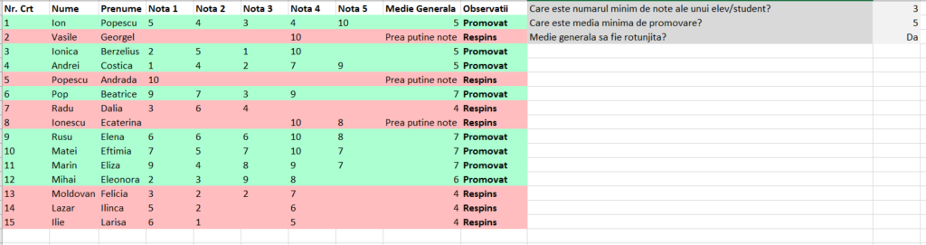 medie elevi/studenti screenshot microsoft excel